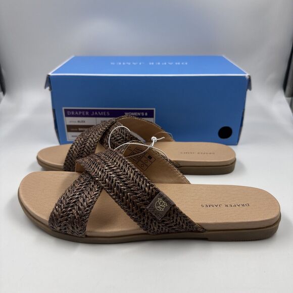 NEW Draper James Women's Size 8 Raffia Cross Strap Slip On Sandals, “Alex” Brown - Picture 8 of 16